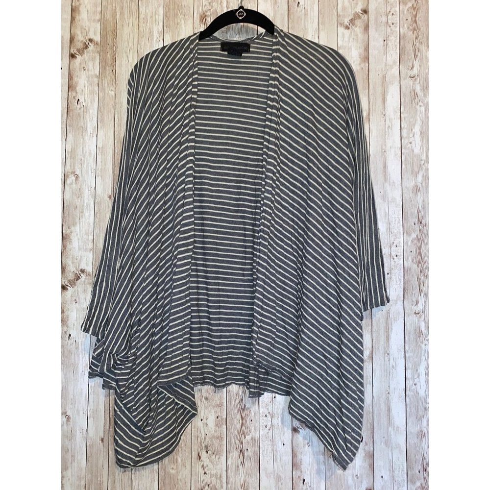 Steve Madden One Size Boxy Wrap Gray & White Stripe Open Cardigan